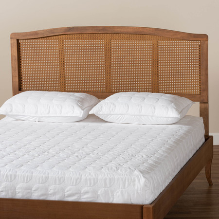 Baxton Studio Marieke Ash Walnut Finished and Synthetic Rattan Queen Size Headboard 159-9809